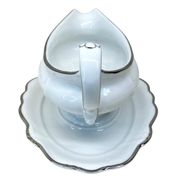 Johann Haviland Platinum Baroque White Gravy Boat with Attached Underplate - Picture 4 of 12